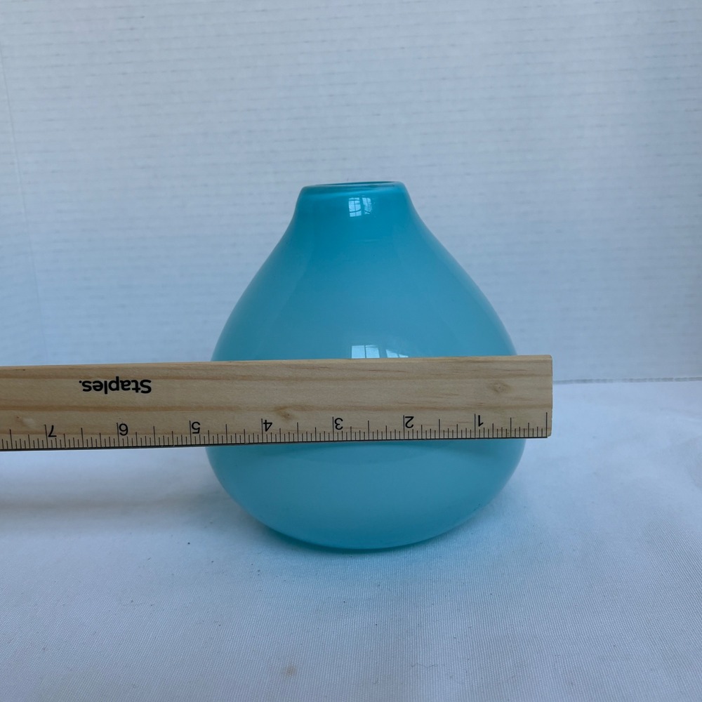 Crate Barrel Aqua Cayman Vase Blown Glass Mid Century Modern 170-224 - Picture 9 of 9